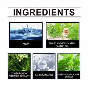Natuurlijke ingrediënten van muggenspray met extracten van munt en citroengras
