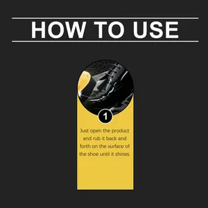 Instructional guide showing how to use the shoe polish sponge on leather footwear