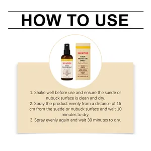 Detailed guide on how to use JAKEHOE suede protector spray for shoe and fabric care.