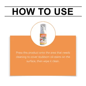 Instructions d'utilisation du nettoyant mousse cuisine pour taches d'huile.