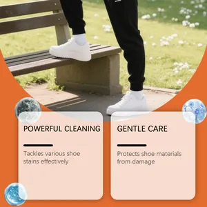 Détails marketing soulignant le nettoyage puissant et le soin doux pour baskets