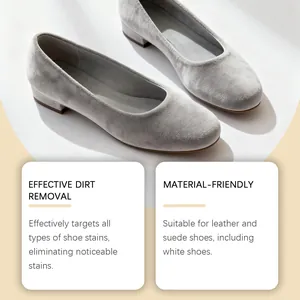 Close-up of grey suede shoes illustrating professional cleaning and care results