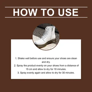 Detailed step-by-step usage instructions for shoe protection spray on white boots