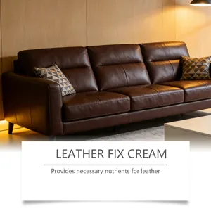 Detailed view of leather sofa finish after applying nourishing leather care cream.