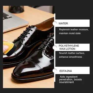 Close-up detail of shoe polish ingredients showing leather nourishment and shine benefits
