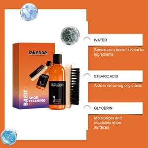 Vue détaillée des ingrédients du kit de nettoyage pour chaussures : eau et glycérine.