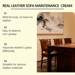 Leather maintenance cream infographic showing gloss enhancement and mild formula