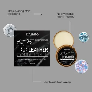 Detailed view of Brunizo leather conditioner featuring packaging and creamy texture