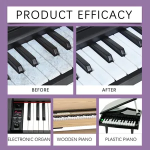 Comparación antes y después del spray limpiador para teclas de piano y órganos electrónicos