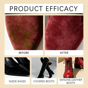 Before and after comparison of suede care spray efficacy on leather shoes and boots