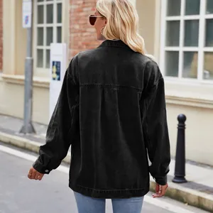 Detailed back view of a vintage washed black denim jacket with an oversized relaxed fit