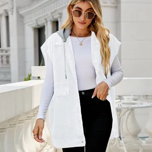 Stylish white denim hooded vest for women with casual summer street style design