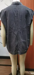 Detailed back view of women's vintage washed grey denim vest sleeveless waistcoat top