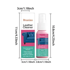 Dimensioni dettagliate per il flacone spray e la confezione del detergente per pelle Brunizo 30 ml.