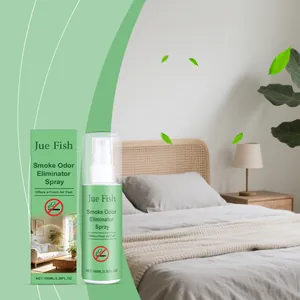 Jue Fish 100ml σπρέι εξάλειψης οσμής καπνού και κουτί σε περιβάλλον υπνοδωματίου.