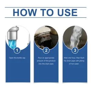Three-step instruction guide for using JAKEHOE powerful drain cleaner