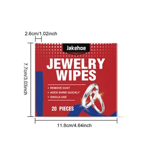 Vue détaillée des dimensions de la boîte de lingettes nettoyantes Jakehoe pour bijoux.