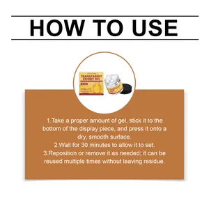 Instructional guide showing how to use Jaysuing transparent exhibit gel for secure collections