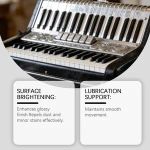 Detail showing instrument care oil effects on accordion for surface brightening