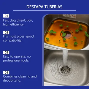 Pipe unblocker agent for kitchen sink showing before and after cleaning results
