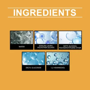 Vista de cerca detallada de los ingredientes del limpiador de aceite pesado con tensioactivos