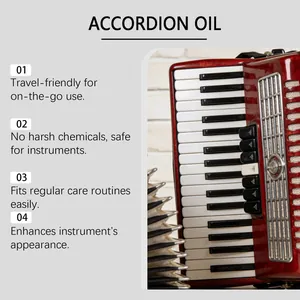 Detail showing accordion maintenance benefits with gentle travel-friendly care oil features.
