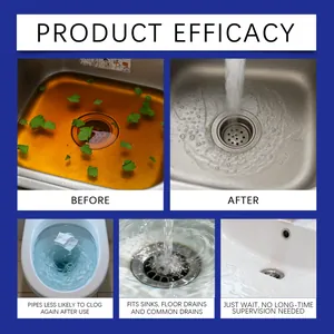 Effective drain cleaner before and after results for sinks, toilets, and floor drains.
