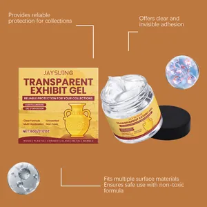 Transparent exhibit gel detail showing packaging and jar for reliable collection protection