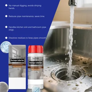 Detailed feature view of Jue Fish alkaline pipe unblocker for kitchen sink clogs.