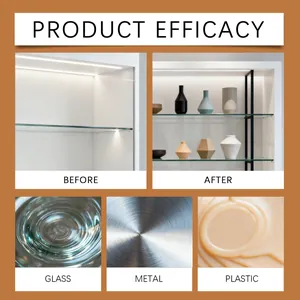 Transparent exhibition gel showing efficacy on glass, metal and plastic surfaces