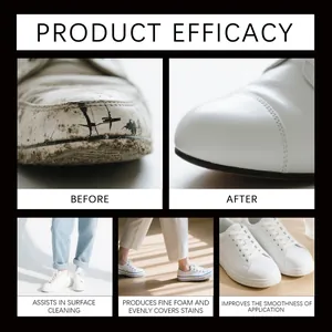 Detail zur Wirksamkeit des Schuhreinigers vor und nach dem Reinigen weißer Sneaker