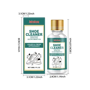 30ml Jakehoe Schuhreiniger Flasche und Verpackung mit detaillierten Maßen 8cm Höhe