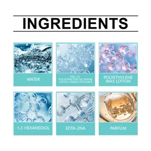 Detalles de los ingredientes de la solución de limpieza, agua y loción de cera