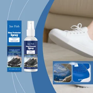 Detail showing before and after effect of waterproof shoe protector spray application.