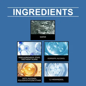 Ingredient breakdown for waterproof shoe protection spray featuring water and alcohol