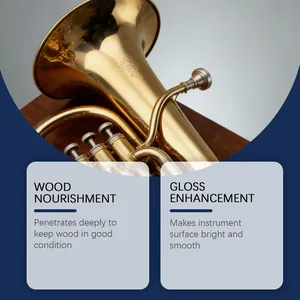 Detailed view of brass instrument maintenance oil highlighting gloss enhancement and wood care