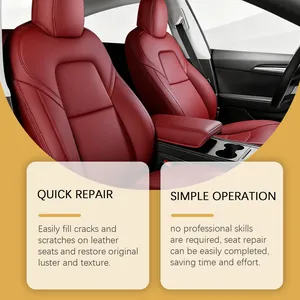 Close-up of repaired red leather car seats showing professional smooth finish results
