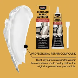 Clear fabric adhesive paste with tube and applicator tool for vehicle repair.