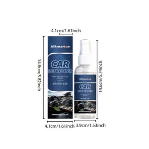 Afmetingen van Hikmarion 100ml auto luchtverfrisser spray en verpakking