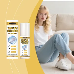 Jakehoe effective white shoe cleaner spray kit displayed with a model on a cozy carpet
