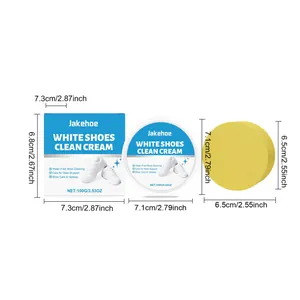 White shoe cleaning cream dimensions with packaging box and yellow cleaning sponge
