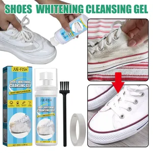 Close-up of shoes whitening cleansing gel kit with brush and tape for white sneakers