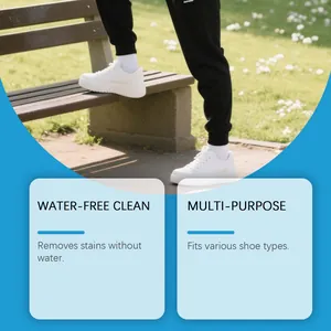 Detailed features of water-free cleaning cream for white sneakers on a park bench