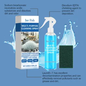 Multi-purpose cleaning spray set with ingredients and scouring pad for deep cleaning
