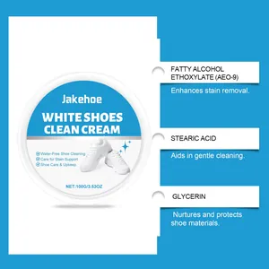 Ingredient detail of JAKEHOE white shoe cleaning cream showing AEO-9 and glycerin benefits