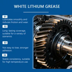 Detail showing white lithium grease application on industrial metal gears for lubrication