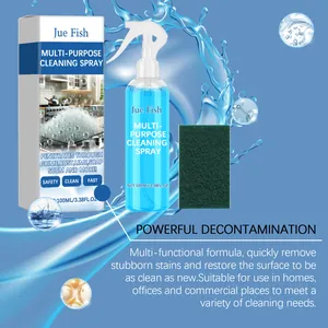 Multi-purpose Jue Fish cleaning spray set with scouring pad for removal of stubborn stains.