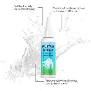 Vista dettagliata del flacone da 100 ml di detergente per macchie d'olio con spruzzi d'acqua