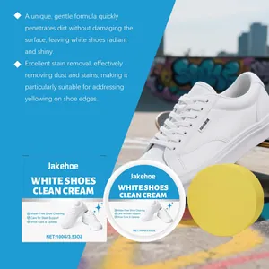 White shoe cleaning cream kit with sponge for effective stain and yellowing removal