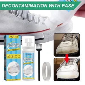 Detail showing shoe whitening gel application with before and after comparison results